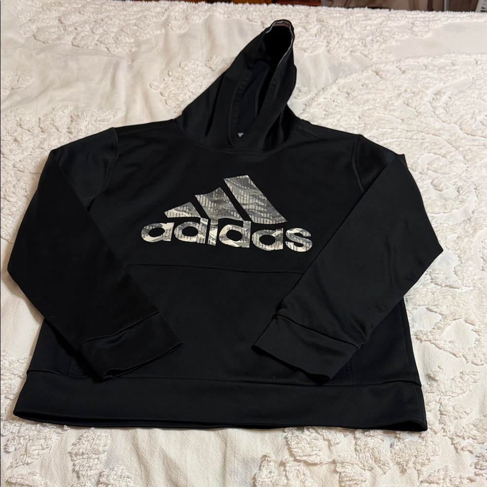 Adidas black hoodie youth large 14/16 like new
